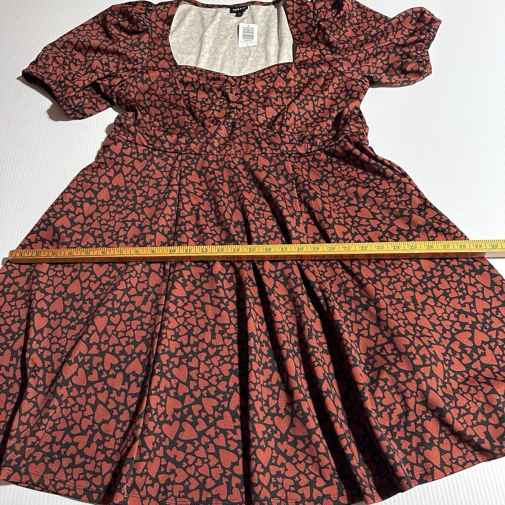 Torrid Puff Sleeve Heart Print Sweetheart Neck Dress Size 2X Pockets NWT - Picture 9 of 12